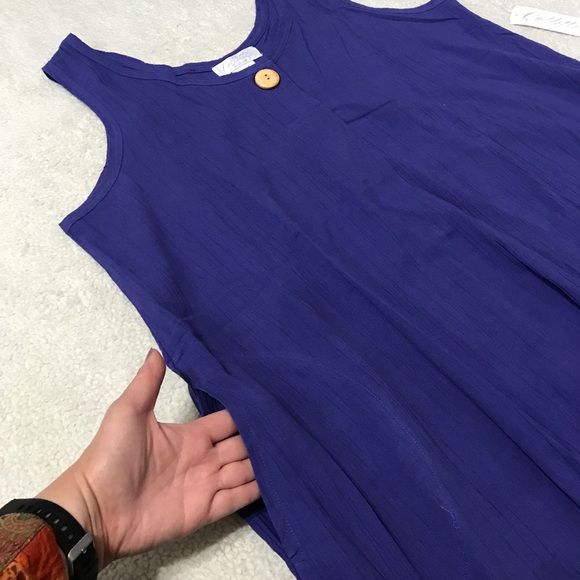 SALE Collette by Miss Elaine Sleeveless Cotton Nightgown Pockets Blue Size 1X - Picture 5 of 10